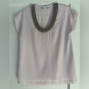 Diane Von Furstenberg White Blouse with Beaded Neckline